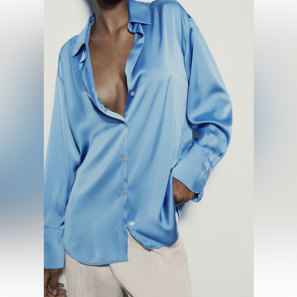 ZARA NWT Flowy Satin Effect Shirt